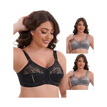 3 Packs Women's V-Neck Full Cup Wireless Adjustable Straps Bralette Lace Back Double Breasted Bras