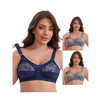 3 Packs Women's V-Neck Full Cup Wireless Adjustable Straps Bralette Lace Back Double Breasted Bras