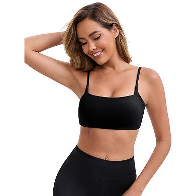 3 Packs Women's Square Neck Wirefree Padded Push-Up Athletic Bras Spaghetti Straps Backless Bra
