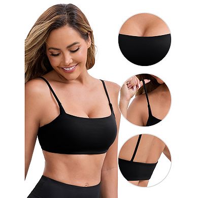 3 Packs Women's Square Neck Wirefree Padded Push-Up Athletic Bras Spaghetti Straps Backless Bra