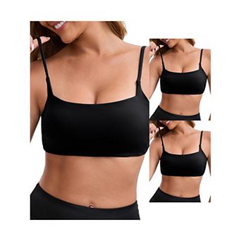 3 Packs Women's Square Neck Wirefree Padded Push-Up Athletic Bras Spaghetti Straps Backless Bra