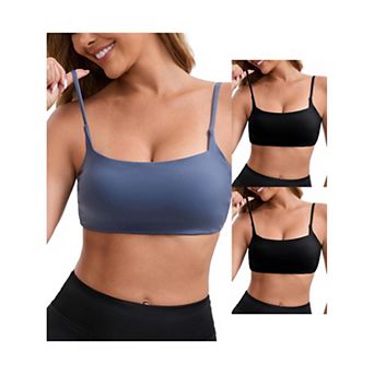 3 Packs Women's Square Neck Wirefree Padded Push-Up Athletic Bras Spaghetti Straps Backless Bra