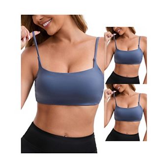 3 Packs Women's Square Neck Wirefree Padded Push-Up Athletic Bras Spaghetti Straps Backless Bra
