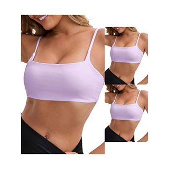 3 Packs Women's Square Neck Wirefree Padded Push-Up Athletic Bras Spaghetti Straps Backless Bra