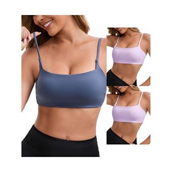 3 Packs Women's Square Neck Wirefree Padded Push-Up Athletic Bras Spaghetti Straps Backless Bra