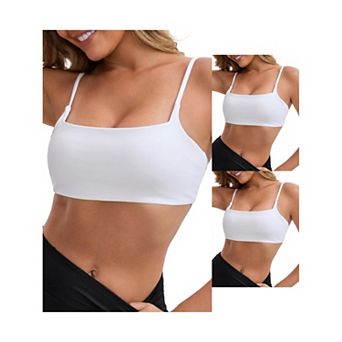 3 Packs Women's Square Neck Wirefree Padded Push-Up Athletic Bras Spaghetti Straps Backless Bra