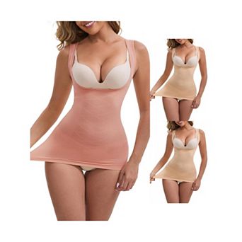 3 Packs Women's Square Neck U-Back Unpadded Shaper Tank Top Tummy Control Push-Up SlimmingWaist Vest