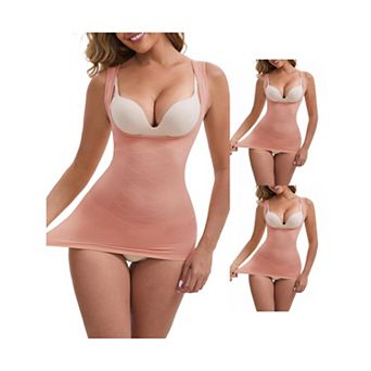 3 Packs Women's Square Neck U-Back Unpadded Shaper Tank Top Tummy Control Push-Up SlimmingWaist Vest