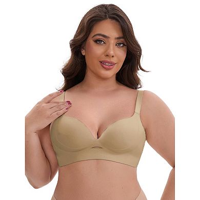 3 Packs Women's Wireless Deep V-Neck Push Up Minimizers Adjustable Spaghetti Straps No Show Bras