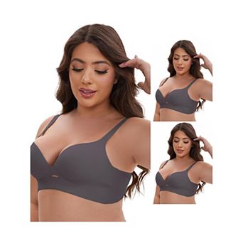 3 Packs Women's Wireless Deep V-Neck Push Up Minimizers Adjustable Spaghetti Straps No Show Bras