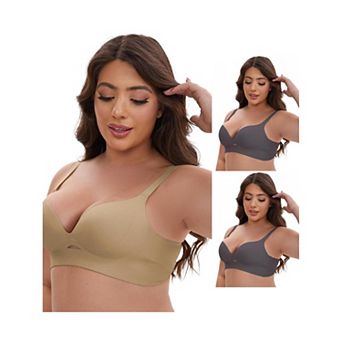 3 Packs Women's Wireless Deep V-Neck Push Up Minimizers Adjustable Spaghetti Straps No Show Bras