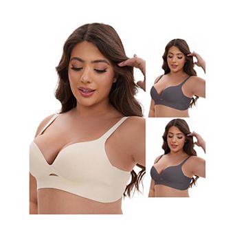 3 Packs Women's Wireless Deep V-Neck Push Up Minimizers Adjustable Spaghetti Straps No Show Bras