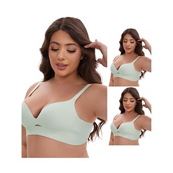 3 Packs Women's Wireless Deep V-Neck Push Up Minimizers Adjustable Spaghetti Straps No Show Bras