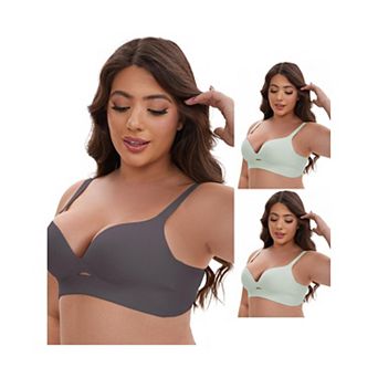 3 Packs Women's Wireless Deep V-Neck Push Up Minimizers Adjustable Spaghetti Straps No Show Bras