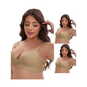 3 Packs Women's Wireless Deep V-Neck Push Up Minimizers Adjustable Spaghetti Straps No Show Bras