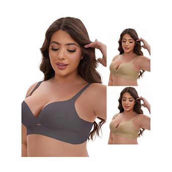 3 Packs Women's Wireless Deep V-Neck Push Up Minimizers Adjustable Spaghetti Straps No Show Bras