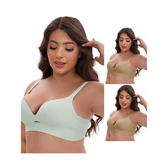 3 Packs Women's Wireless Deep V-Neck Push Up Minimizers Adjustable Spaghetti Straps No Show Bras