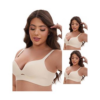 3 Packs Women's Wireless Deep V-Neck Push Up Minimizers Adjustable Spaghetti Straps No Show Bras