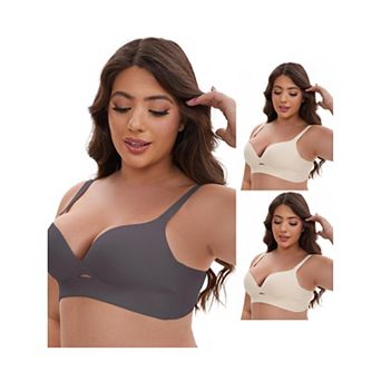 3 Packs Women's Wireless Deep V-Neck Push Up Minimizers Adjustable Spaghetti Straps No Show Bras