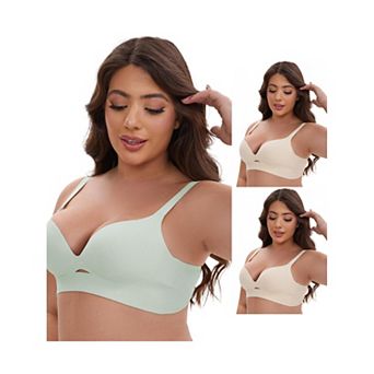 3 Packs Women's Wireless Deep V-Neck Push Up Minimizers Adjustable Spaghetti Straps No Show Bras