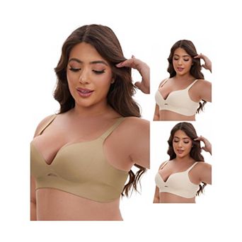 3 Packs Women's Wireless Deep V-Neck Push Up Minimizers Adjustable Spaghetti Straps No Show Bras