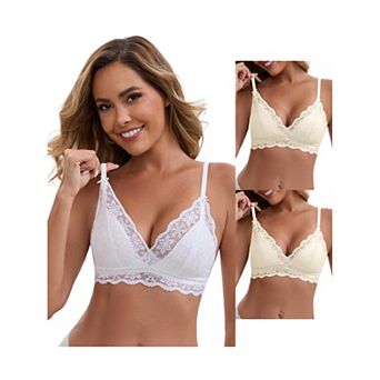 3 Packs Women's Lace Plunge Wireless Bras Back Closure Adjustable Spaghetti Straps Triangle Bra