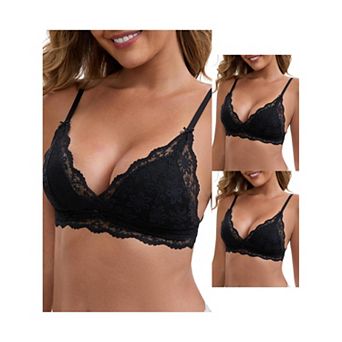 3 Packs Women's Lace Plunge Wireless Bras Back Closure Adjustable Spaghetti Straps Triangle Bra