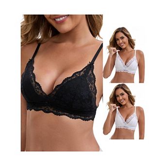 3 Packs Women's Lace Plunge Wireless Bras Back Closure Adjustable Spaghetti Straps Triangle Bra