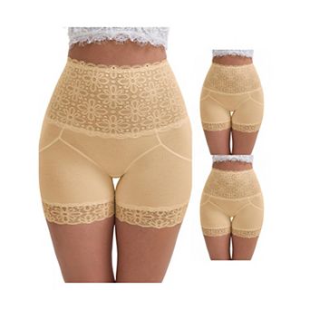 3 Packs Women's Wide Lace Trim High-Waisted Shaping Panties Tummy Control Hip-Lifting Shapewear