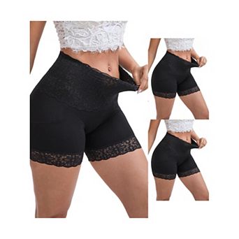 3 Packs Women's Wide Lace Trim High-Waisted Shaping Panties Tummy Control Hip-Lifting Shapewear