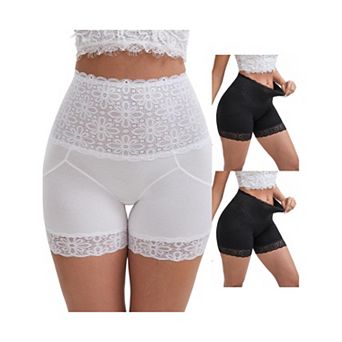 3 Packs Women's Wide Lace Trim High-Waisted Shaping Panties Tummy Control Hip-Lifting Shapewear