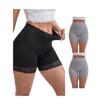3 Packs Women's Wide Lace Trim High-Waisted Shaping Panties Tummy Control Hip-Lifting Shapewear