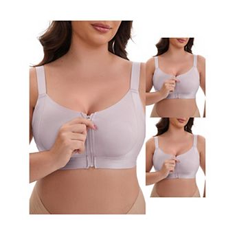 3 Packs Women's Zip Front U-Neck Lift Up Wirefree Full Soft Cup Breathable Comfortable Sports Bras