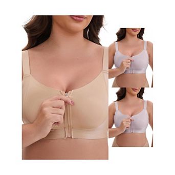 3 Packs Women's Zip Front U-Neck Lift Up Wirefree Full Soft Cup Breathable Comfortable Sports Bras