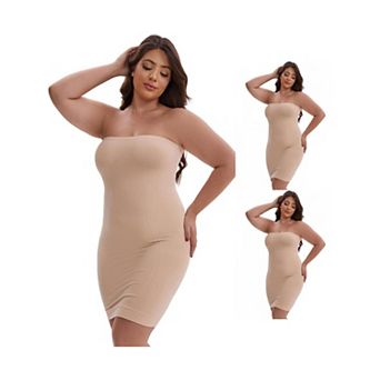 3 Packs Women's Push-Up Strapless Bandeau Shaper Petticoat Tummy Control Hip-Lifting Slim Full Slip