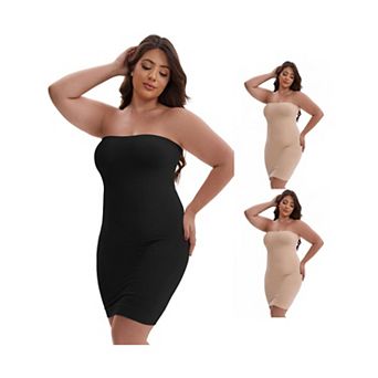 3 Packs Women's Push-Up Strapless Bandeau Shaper Petticoat Tummy Control Hip-Lifting Slim Full Slip