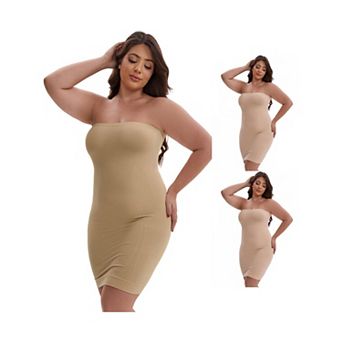 3 Packs Women's Push-Up Strapless Bandeau Shaper Petticoat Tummy Control Hip-Lifting Slim Full Slip