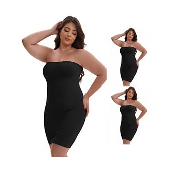 3 Packs Women's Push-Up Strapless Bandeau Shaper Petticoat Tummy Control Hip-Lifting Slim Full Slip