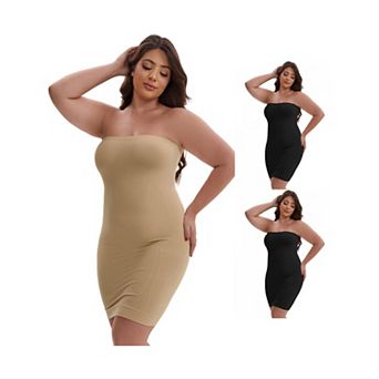 3 Packs Women's Push-Up Strapless Bandeau Shaper Petticoat Tummy Control Hip-Lifting Slim Full Slip