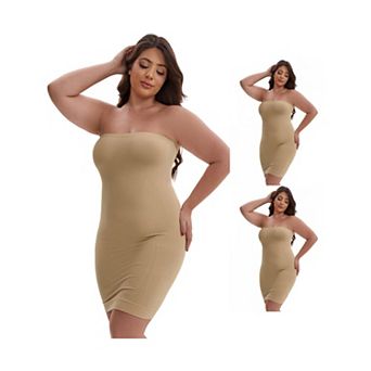 3 Packs Women's Push-Up Strapless Bandeau Shaper Petticoat Tummy Control Hip-Lifting Slim Full Slip