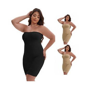3 Packs Women's Push-Up Strapless Bandeau Shaper Petticoat Tummy Control Hip-Lifting Slim Full Slip