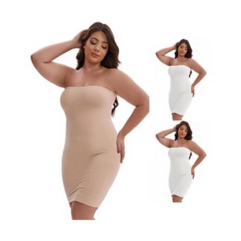 3 Packs Women's Push-Up Strapless Bandeau Shaper Petticoat Tummy Control Hip-Lifting Slim Full Slip