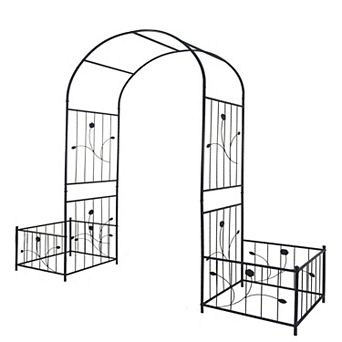 Loheer Metal Garden Arch with 2 Plant Stands for Climbing Plants Outdoor Rose Arch