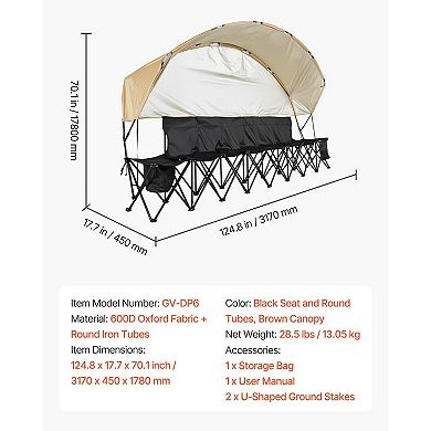 YIORTWO Portable Folding Bench 6 Seat Soccer Bench with Sunshade