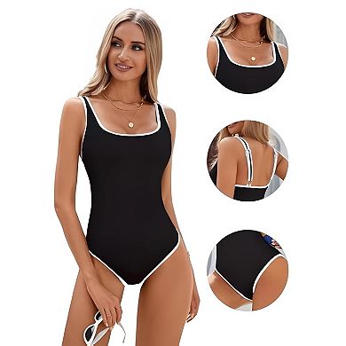 Color Block High Cut Bathing Suit