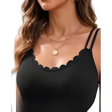 Slim Fit Scalloped Neck Bathing Suit