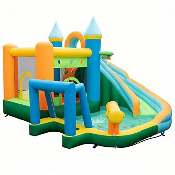 Inflatable Water Slide Park with Dual Slides Splash Pool Ball Games and Blower