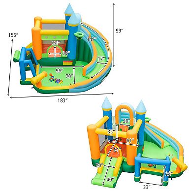 Inflatable Water Slide Park with Dual Slides Splash Pool Ball Games and Blower
