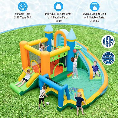 Inflatable Water Slide Park with Dual Slides Splash Pool Ball Games and Blower