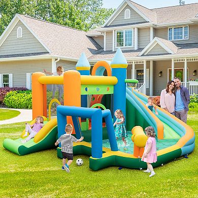 Inflatable Water Slide Park with Dual Slides Splash Pool Ball Games and Blower